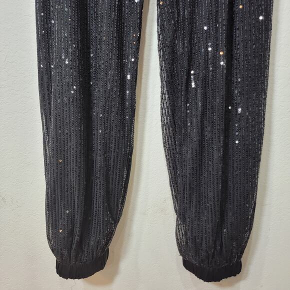 GiGio Black Sequin Joggers M Pants Sparkle Discocore Glam Lined Medium - Picture 5 of 13